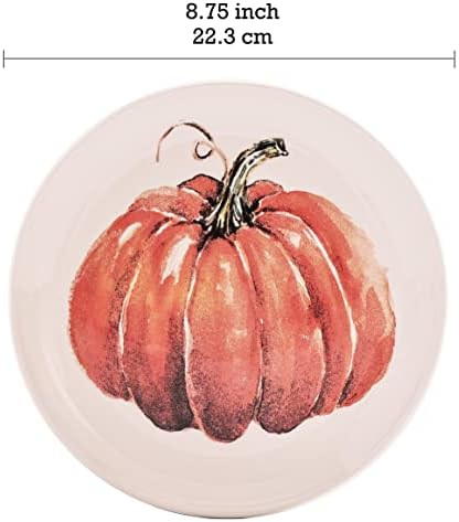 Bico Pumpkin Feast Salad Plates Set of 4, 8.75 Inch Ceramic Dessert Plates for Salad, Appetizer, Side Dishes, Microwave and Dishwasher Safe, Gift for Housewarming and Thanksgiving