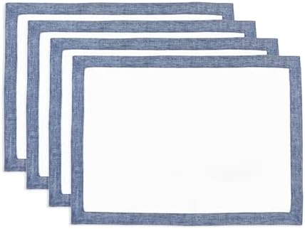 Solino Home 100% Linen Placemats, 14 x 19 in, Indigo and White, Set of 4