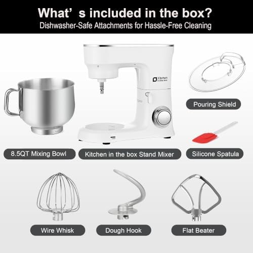 Kitchen in the box Stand Mixer 8.5 QT, 900W Heavy Dough Mixer White