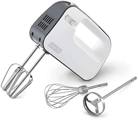 Dash SmartStore Hand Mixer - Electric Handheld Mixer For Everyday Baking - 3-Speed Power and One-Touch Beater Ejector Button - Cool Gray, Includes Whisk and Milkshake Attachments