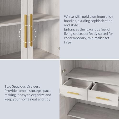 BELLEZE 72" Tall Kitchen Pantry, Large Storage Cabinet with Doors and Shelves, 2 Built-in Drawers, Freestanding Hutch Cabinet with Storage for Kitchen,Dining Room and Living Room (White)