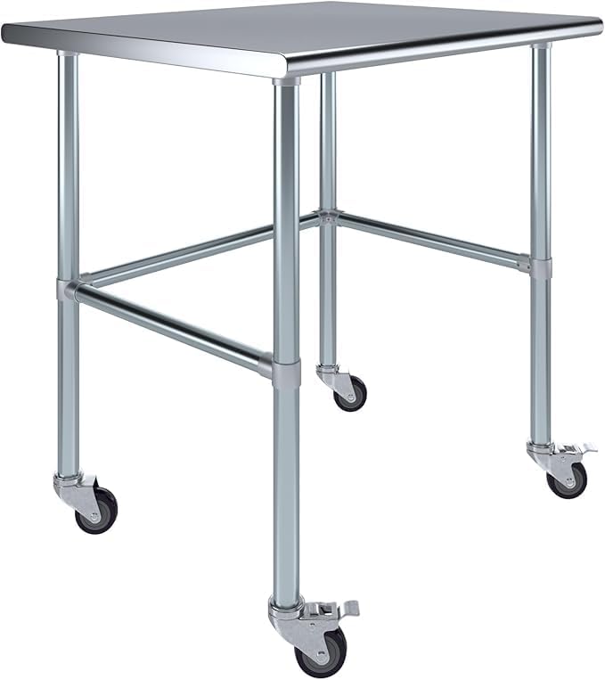 Stainless Steel Work Table Open Base & Wheels | Work Station | Metal Work Bench (Stainless Steel Work Table Open Base + Casters) (36" Long x 30" Deep)