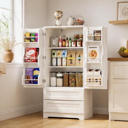 Gizoon 47" Pantry Cabinet with 2 Drawers and 6 Door Shelves, White