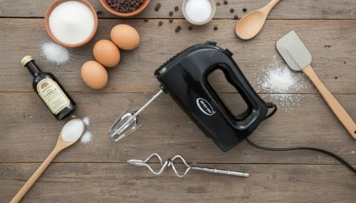 J&V TEXTILES Electric Hand Mixer, 5-Speed with Whisk and Traditional Beaters, 250 Watts, Black