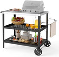 3-Shelf Pizza Oven Table with 34" x 20" Stainless Tabletop,Outdoor Grill Cart for Pizza Ovens & Griddles,Black