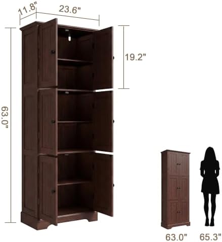ChooChoo 63.2" Tall Bathroom Storage Cabinet with 6 Doors, Pantry Cabinet