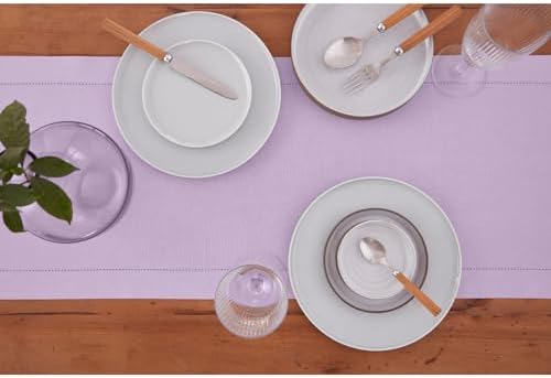 Solino Home Cotton Linen Table Runner Lavender Hemstitch, 14 x 90 in