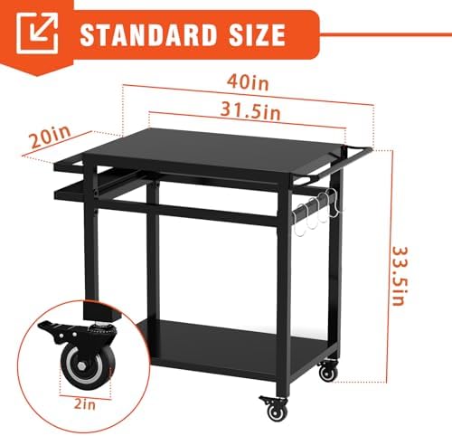 32" Double-Shelf Grill Table, Movable Grill Cart for Ninja