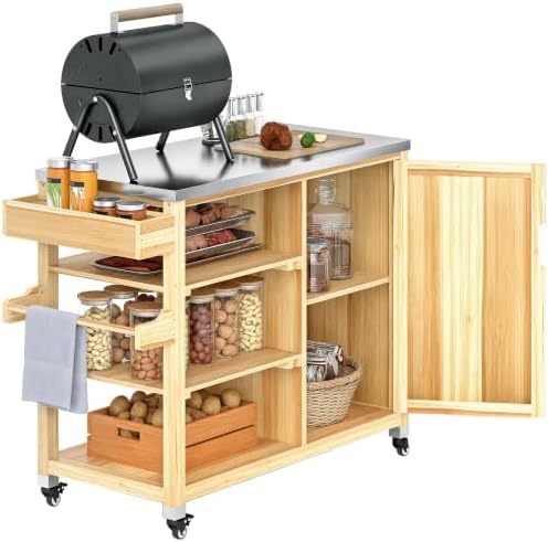 Outsunny Outdoor Grill Cart, Storage Cabinet, Outdoor Kitchen Island