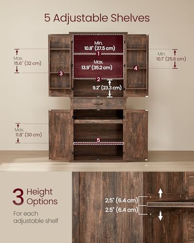 VASAGLE Pantry Cabinet, Freestanding Tall Cupboard with a Drawer