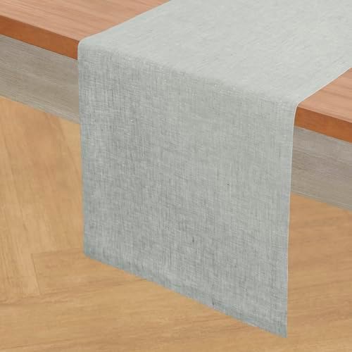 Solino Home 100% Pure Linen Table Runner Chambray Grey, Athena 14 x 108 in