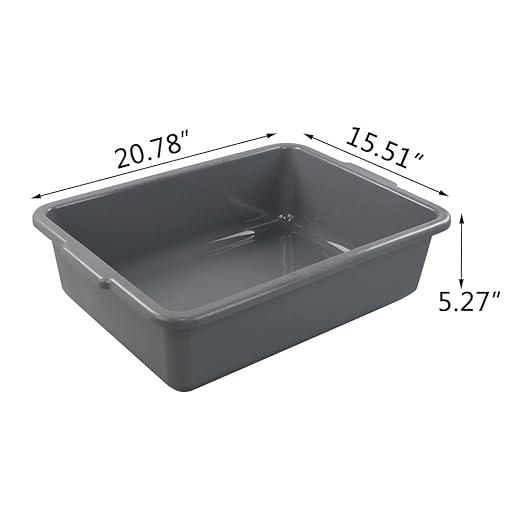 Commercial Products Standard Bus/Utility Box, Plastic Restaurant Wash Basin/Dish Washing Tub for Kitchen Organization/Storage, 24L, Gray