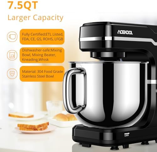 Takywep 10-Speed Stand Mixer, 7.5 Quart Tilt-Head Electric Kitchen Mixer with Stainless Steel Bowl, 660W Baking Mixer with Dough Hook, Beater, Whisk & Splash Guard for Bread, Cakes & Cookies