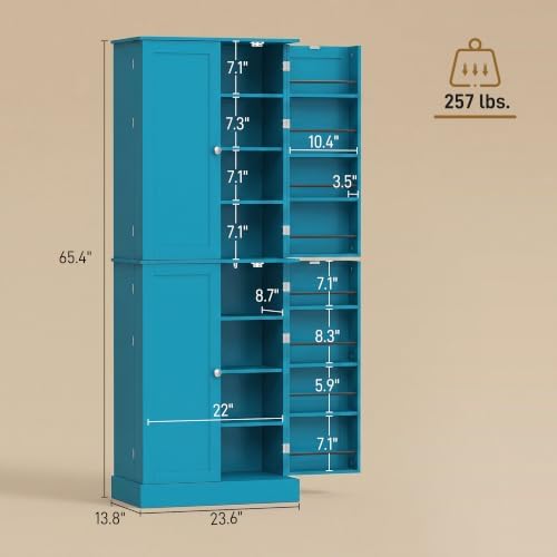 HOMCOM 65" Kitchen Pantry Storage Cabinet 16 Door Shelves Blue