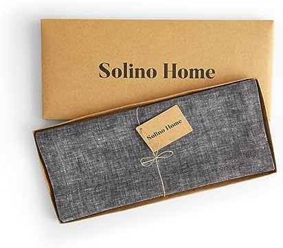 Solino Home 100% Pure Linen Table Runner Black Long, Athena 14 x 132 in