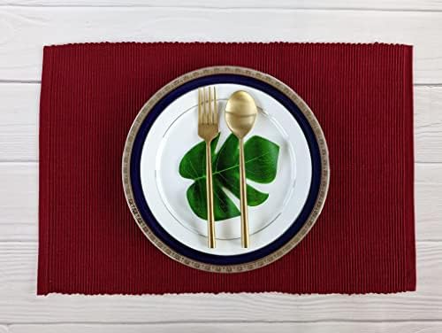 100% Cotton Ribbed Placemats - Set of 8-13 x 19 Inches - Maroon/Burgundy/Dark Red - Everyday/Fall Cloth Table Mats - Thick Construction, Washable & Reusable Cloth Place Mats - by AVKA Studio