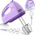 LILPARTNER Electric Hand Mixer with Storage Box, Ultra Power Kitchen Hand Mixer With 7-Speed & 5 Stainless Steel Accessories for Whipping Dough, Cream, Cake, Dishwasher Safe, LIGHT PURPLE BOX