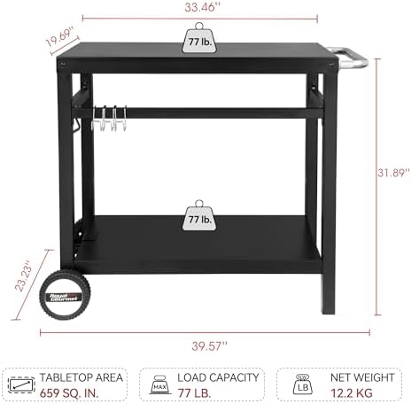 Royal Gourmet Outdoor Grill Cart, 33.5" x 19.7",2-Shelf Table with Wheels