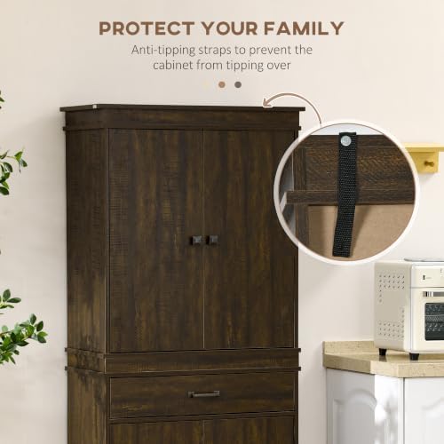 HOMCOM 72" Farmhouse Kitchen Pantry 4-Door Rustic Storage Cabinet Walnut