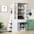 KEIKI 70.87" Tall Kitchen Pantry Storage Cabinet with 5 Drawers, Side Shelves, Glass Doors & Microwave Stand, Freestanding Wood Hutch Food Pantries Cupboard Organizer for Entrance Dining Room, Hallway