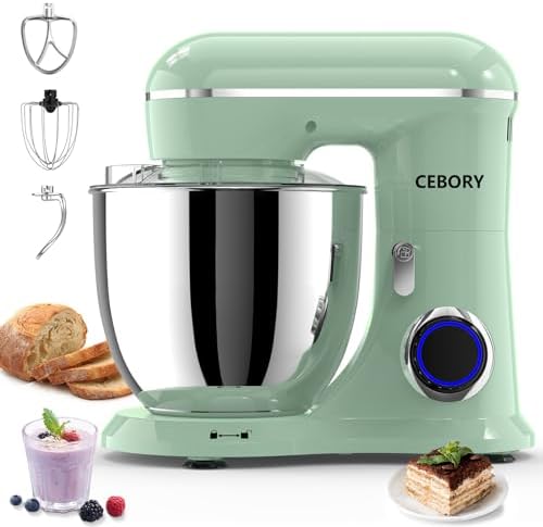 CEBORY 3-IN-1 Electric Stand Mixer, 6.5QT Bowl 660W 10-Speed Kitchen Mixer, Household Food Mixers include Dough Hook, Beater and Whisk, Bread Cake Mixer for Baking and Most Home Cooks, Agave Green