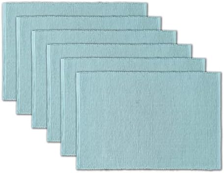 100% Cotton Ribbed Placemats - Set of 6-13 x 19 Inches - Light Blue - Everyday Cloth Table Mats - Thick Construction, Washable & Reusable Cloth Place Mats - by AVKA Studio