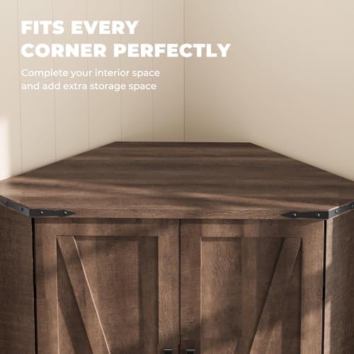 Dripex Tall Kitchen Pantry Cabinet with LED Light, 71" Corner Pantry Brown