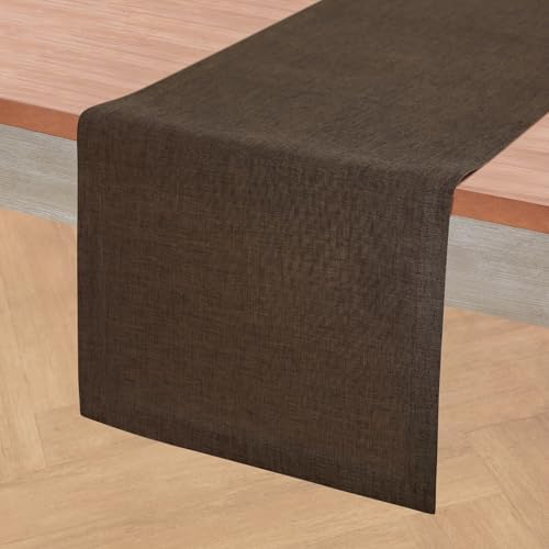 Solino Home 100% Pure Linen Table Runner Brown Woven, Athena 14 x 72 in