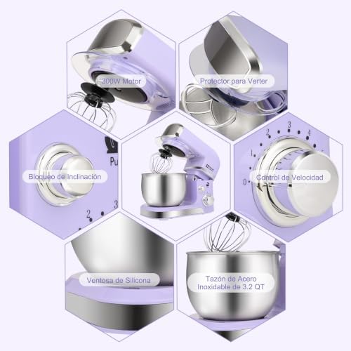 Stand Mixer, Kitchen in the box 3.2Qt Small Electric Food Mixer,6 Speeds Portable Lightweight Kitchen Mixer for Daily Use with Egg Whisk,Dough Hook,Flat Beater (Purple)