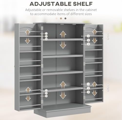 HOMCOM 41" Kitchen Pantry Storage Cabinet 12 Door Shelves Gray