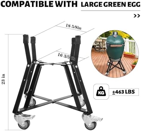 Heavy-Duty Rolling Cart Compatible with Large Big Green Egg Nest,Kamado Grill Nest, Locking Casters, Powder-Coated Steel Stand, Outdoor Green Egg Nest Grill Accessories with Easy Assembly