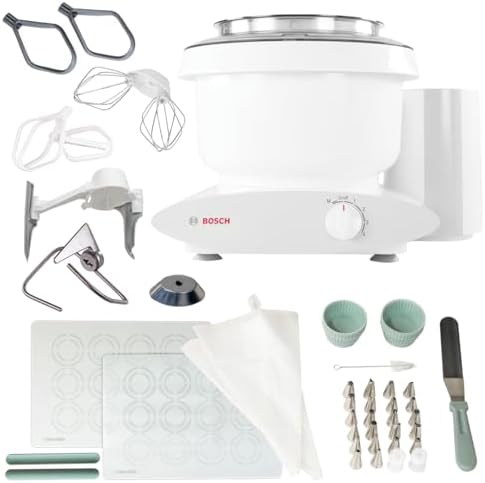 Bosch Universal Plus Stand Mixer with NutriMill Baker's Pack Accessory Bundle including Bowl Scraper, Cookie, and Cake Paddles
