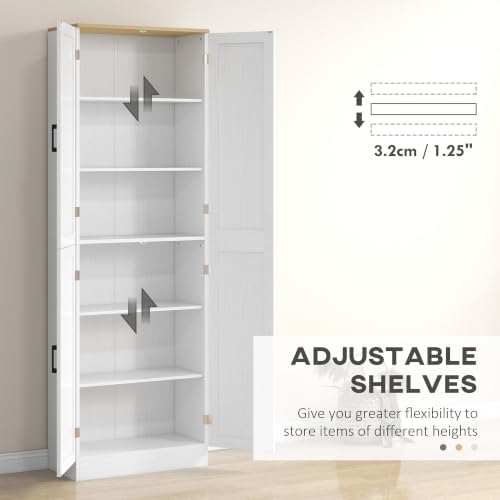 HOMCOM 67" Freestanding Kitchen Pantry 4-Door Cabinet Distressed White