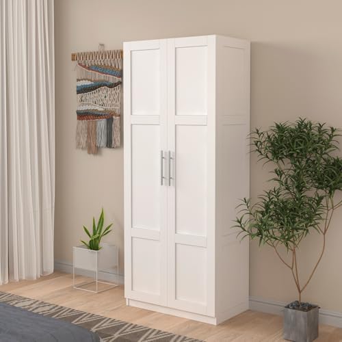 KEIKI 70.87" Tall Kitchen Pantry Storage Cabinet with 2 Door and Shelves, Freestanding Wood Hutch Food Pantries Cupboard for Coffee Bar, Dining Room, Living Room, White