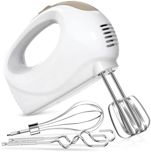 Showvigor Electric Hand Mixer with 5 Stainless Steel Whisks,5 Speed,White2