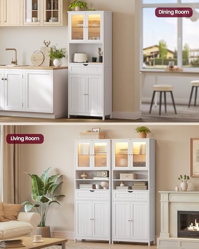 VASAGLE Storage Cabinet with LED Lights, Freestanding, Open Compartments
