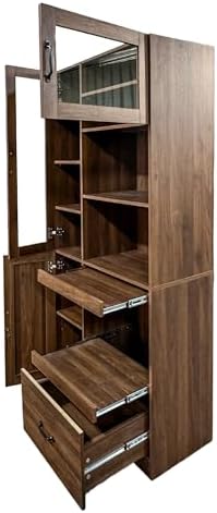 KEIKI 70.87" H Tall Kitchen Pantry Storage Cabinet with Countertop, Glass Doors, Drawers, Microwave Stand & Pull-Out Shelf, Freestanding Wood Hutch Food Pantries Cupboard for Coffee Bar, Dining Room