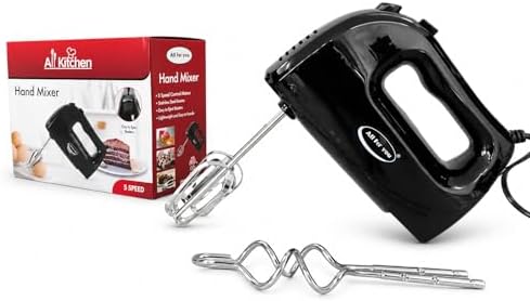 J&V TEXTILES Electric Hand Mixer, 5-Speed with Whisk and Traditional Beaters, 250 Watts, Black