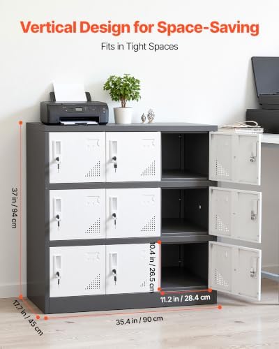 VEVOR 9 Doors Metal Locker Lockable Steel Storage Cabinet 66 lbs Load Gray