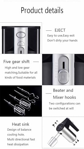 800W Electric Hand Mixer Kitchen Handheld Mixer 5 Speed Powerful with Turbo for Baking Cake Lightweight & Personal Electric Mixer with Egg Baking Beaters Dough Hooks, Whipping Mixing Cookies
