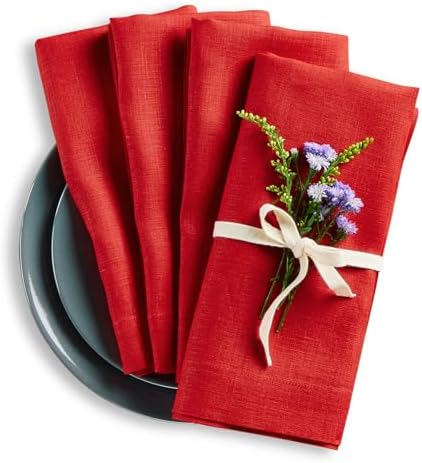 Solino Home 100% Pure Linen Dinner Napkins Red, Fete 20 x 20 in, Set of 4