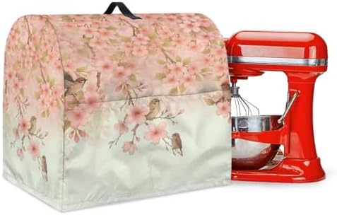 Cherry Blossom Robin Bird Stand Mixer Cover for Kitchen Decor Waterproof Mixer Dust Cover Fits All Tilt Head & Bowl Lift Models Kitchen Aid Mixer Covers Protector