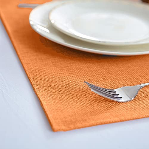 Linen Placemats Set of 8, Machine Washable, Heat Resistant, Wrinkle Free, Thick Polyester Kitchen Place Mats for Dining Table (Orange)