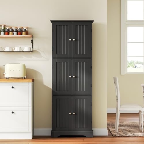 ChooChoo 63.2" Tall Bathroom Storage Cabinet with 6 Doors, Pantry Cabinet