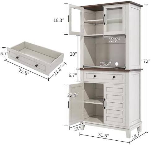Garvee 72 in Tall Kitchen Pantry Cabinet, White