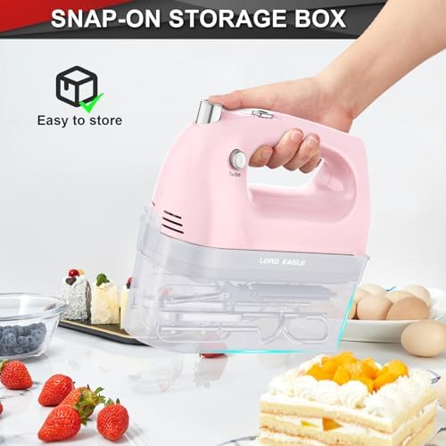 Lord Eagle Hand Mixer Electric Handheld 400W 5-Speed Lightweight, Pink