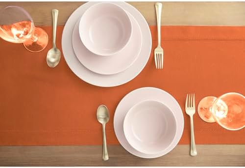 Solino Home Cotton Linen Table Runner Pumpkin Hemstitch, 14 x 90 in