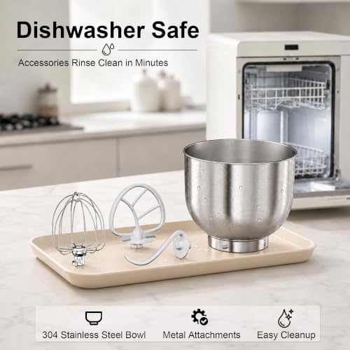 Stand Mixer, 6.5QT Tilt-Head Electric Kitchen Mixer 660W, 10-Speed Household food mixer with 304 Stainless Steel Bowl, Bread Cake Mixer include Dishwasher Safe Dough Hook, Beater and Whisk