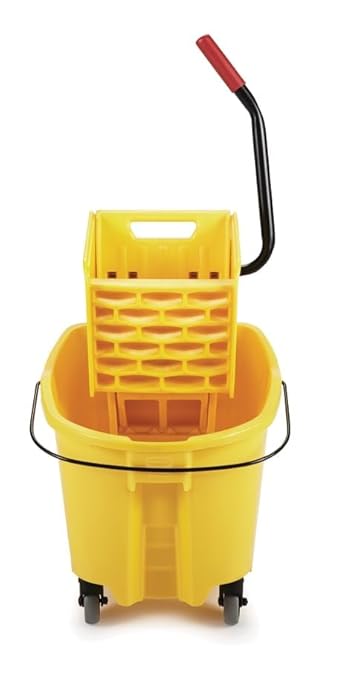 HealSmart 36-Quart Commercial Mop Bucket with Side-Press Wringer & Wheels – Multi-Functional Storage, High Efficiency Dehydration, Anti-Splash Design for Floor Cleaning in Offices, Malls, Yellow