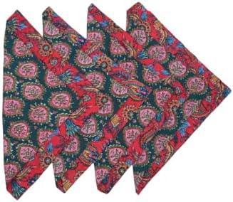 Cotton Block Print Quilted Reversible Placemats with Napkins, Floral Design, Dining Table Decor for Everyday Use, Set of 4 (Teal/Red)